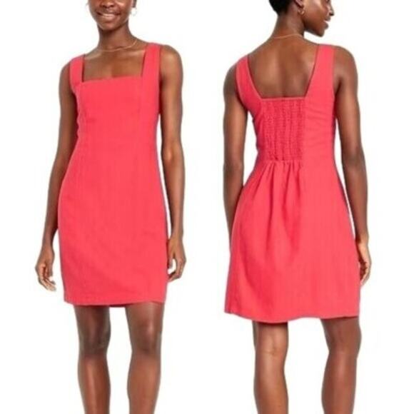 Old Navy Women's Square Neck Sleeveless Linen Blend Mini Dress Size XL Red NWT - Picture 4 of 8
